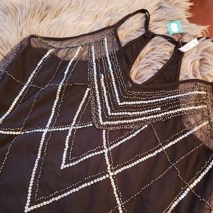 NWT! Maurices black sheer sequin top 0x